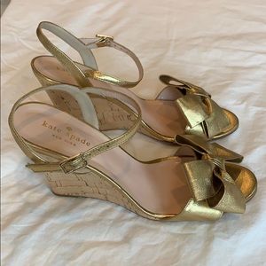 Kate Spade Gold Iballa Evening Bow Wedge Sandal